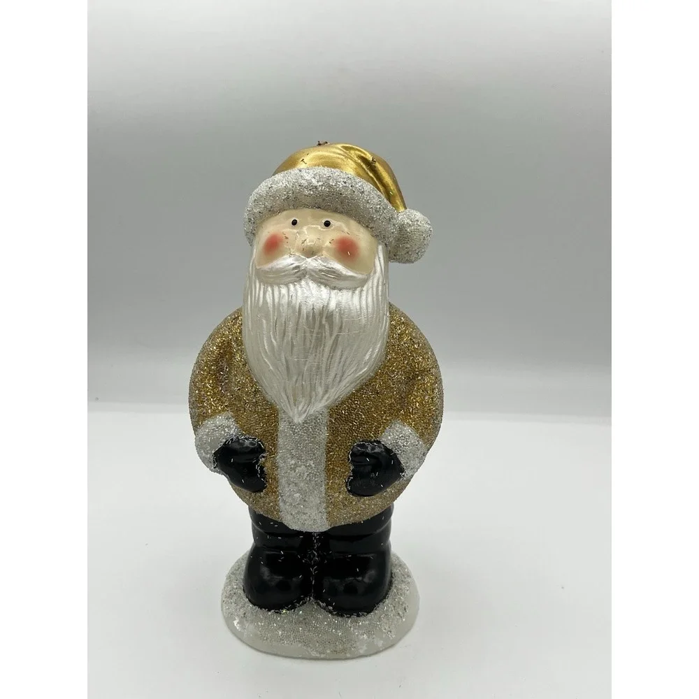 Pottery Barn beaded Santa candle unique large gold decor Xmas